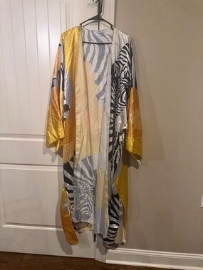 Silk Zebra Print Kimono in Gold, Cream & Black